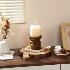 Porte-bougie en bois d'acacia en gros |   Chandelier en bois rustique brun fait main - Product Image 5