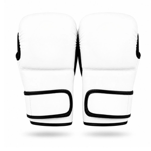White Boxing Gloves PU Material <b>Velcro</b> Closure Adjustable Wrist <b>Strap</b> For Adults Martial Arts Training - Product Image 1