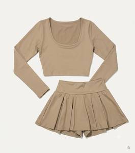 Women’s Long Sleeve Tennis & Activewear Set with Crop Top and High Waist Pleated <b>Skirt</b>, Soft Stretch Fabric. - Product Image 3