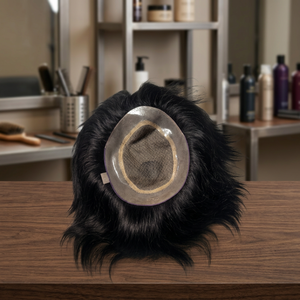 Toupet Taz Premium en Cheveux Indiens Remy, Base en Dentelle, Densité 100%, Mono Central, Nœuds Invisibles, Noir Naturel - Product Image 2