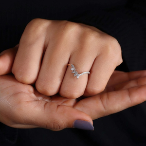 Marquise Cut Moissanite Open Leaf Engagement Wedding Band with Freshwater Pearl 14K Gold Plated <b>Stacking</b> <b>Ring</b> for Unisex - Product Image 6