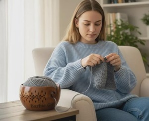 Wooden Yarn Bowl Shiny Polished Wood Crafts <b>Sewing</b> Storage Knitting Needles Yarn Balls Wooden Bowl Catcher Organic <b>Material</b> Car - Product Image 3