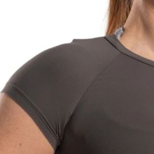 Camiseta Deportiva Ajustada de Manga Corta para Mujer, Color Gris Oscuro, para Gimnasio, Fitness, Yoga, Entrenamiento, Ropa Deportiva Transpirable - Product Image 6