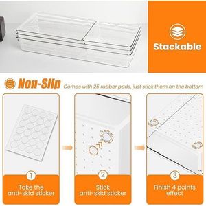 Set di 6 Organizzatori per Cassetti in Acrilico Trasparente di Grandi Dimensioni, Antiscivolo e Resistenti alle Crepe, per Uso in Cucina - Product Image 3