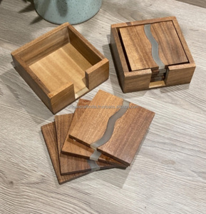 Handcrafted Durable Eco-Friendly Wooden Coaster <b>Set</b> Carved Storage Box Modern Drinkware Stylish <b>Table</b> Decor <b>Dining</b> Office <b>Set</b> - Product Image 6