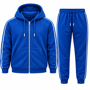 Unisex Blue Hooded Tracksuit Full <b>Zip</b> Sweatshirt with Side <b>Pockets</b> and Matching <b>Jogger</b> Pants Casual Autumn Wear - Product Image 1