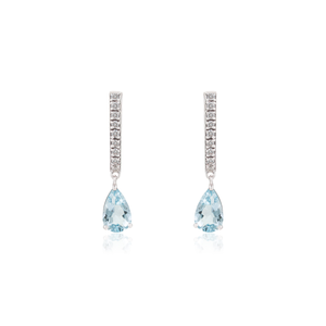 Hot Sale Best Quality Aquamarine & Diamond 14K Real White Gold Small Hoop Charm <b>Earrings</b> March Birthstone Customized Jewelry - Product Image 1