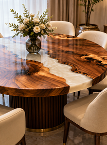 Custom Round Live Edge Walnut Wood Epoxy <b>Resin</b> Dining <b>Table</b> <b>Top</b> - Luxury River Design, Solid Wood, Handmade, Custom Size - Product Image 4