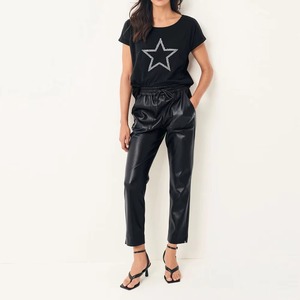 Women's Black Short Sleeve T-<b>Shirt</b> With Embroidered <b>Star</b> Design Scoop Neck Loose Fit Casual Jersey Fabric All Seasons - Product Image 6