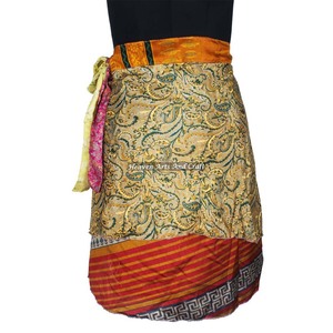 Reversible Women Multi Coloured Wrap Mini <b>Skirt</b> Women's Hippy <b>Silk</b> Sari Magic Wrap <b>Skirt</b> Casual Style With Natural Waistline - Product Image 5