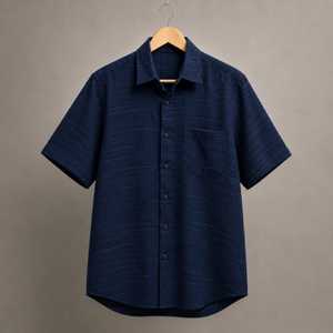 Chemise à manches courtes en lin et coton pour homme, style décontracté |   Chemise d'été unie coupe classique avec poche poitrine |   Vente en gros OEM/ODM XL - Product Image 6