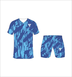 ชุดฟุตบอลแบบซับลิเมชั่นสั่งทำพิเศษสำหรับผู้ชาย พร้อมเสื้อพิมพ์ลายสาดสีน้ำเงินเข้มและน้ำเงินอ่อน และกางเกงขาสั้นเข้าชุด - Product Image 2