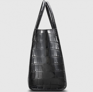 Bolso Bandolera de Cuero Genuino con Grabado de Cocodrilo Negro, Diseño Rectangular Clásico, Patrón de Piel de Caimán, Bolso de Mujer - Product Image 6