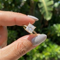 Bague de fiançailles de luxe 2 carats IGI en diamant de laboratoire taille princesse pour femme, avec halo caché et pavé, en or massif 14 carats, pour mariage et soirée