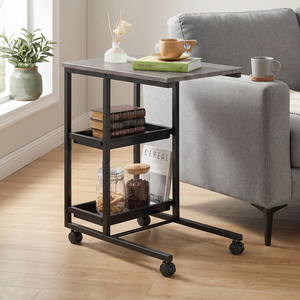 Mesa de Centro Moderna de Estilo Industrial con Ruedas, Superficie de Madera, Estructura Metálica, Estante de Almacenamiento Móvil, Muebles para Sala de Estar - Product Image 2
