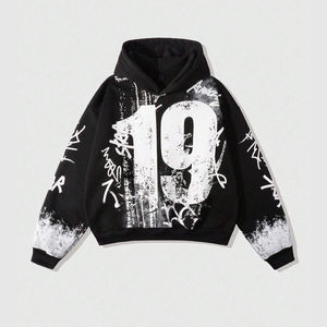 Sweat-shirt à capuche noir surdimensionné le plus vendu avec imprimé graffiti blanc – Streetwear homme en coton French Terry pour l'automne - Product Image 1