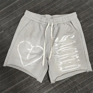 Shorts de survêtement décontractés surdimensionnés pour hommes, couleur unie, en toile, pour l'été, avec taille ajustable, 100 % coton respirant - Product Image 2