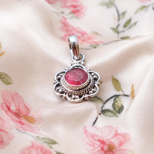 925 Sterling Silver Natural Pink <b>Ruby</b> Round Pendant <b>Necklace</b> Handmade Vintage Floral Jewelry 18K Rose Gold & Yellow Gold Plated - Product Image 1