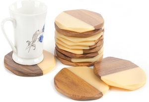 Posavasos Redondos de Madera de Mango y Resina Epoxi Hechos a Mano, Color Natural y Crema, 300 mm de Diámetro, Tamaño Personalizado - Product Image 5