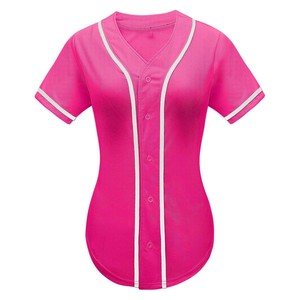 Maillot de baseball unisexe rose à col en V, manches courtes, maille respirante, ajusté, boutonné sur le devant, vêtement de sport OEM ODM 2026 100% polyester - Product Image 1