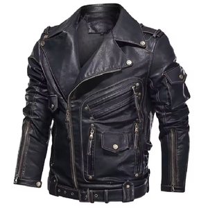 Men's Genuine Leather Canvas Motorcycle Jacket Slim Fit Stand Collar Zipper Closure Waterproof Breathable Windproof Moto Biker - Product Image 6
