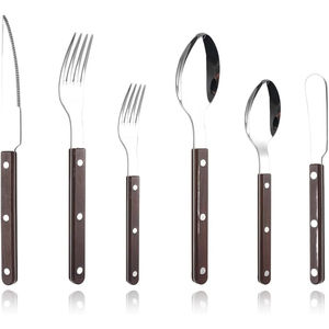 Juego de cubiertos de acero inoxidable con mango de bambú natural ecológico, vajilla de diseño moderno para el hogar y hoteles. - Product Image 6