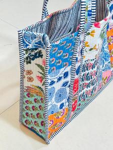 กระเป๋าโท้ทผ้าฝ้ายลายควิลท์พิมพ์ลายด้วยมือ สีส้มชมพู ขนาดใหญ่ แบบสองด้าน ใช้ได้ทั้งแบบสะพายไหล่และถือ เหมาะสำหรับการเดินทาง - Product Image 5