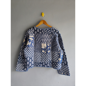 Veste Kantha réversible vintage, faite à la main, en coton, patchwork, broderie à carreaux, boutons sur le devant, vêtement d'hiver, cadeau pour elle - Product Image 6