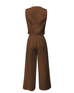 Women's Customs Colors Casual 2-Piece Set Short Sleeve V-Neck Blazer Top Wide Leg Pants Solid Color Breathable Polyester Woven F - Product Image 6