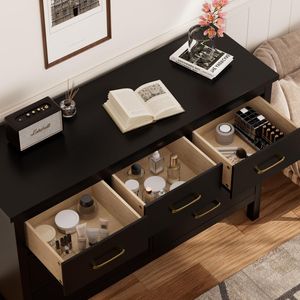 Comò moderno a 7 cassetti per camera da letto o soggiorno armadio in legno con manici neri elegante armadio - Product Image 5