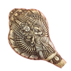 8 signes porte-bonheur religieux sculptés à la main en coquille de conque naturelle, son de mer, 9x13 pouces, objet d'art de collection, artisanat népalais - Product Image 1