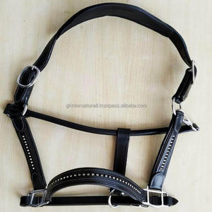 Halter de caballo de cuero duradero de alta calidad con banda para la nariz acolchada de cuero suave y cuello con cristales de diamante Halter elegante ostentoso - Product Image 2