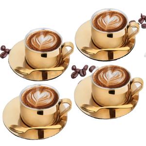 Juego de tazas y platillos de doble pared de acero inoxidable Juego de tazas de té de doble pared de diseño clásico con asa - Product Image 1