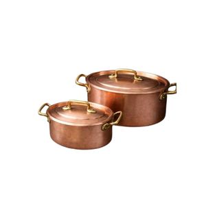 Poêle à frire en cuivre pur martelé à la main avec doubles poignées en laiton, ustensile de cuisine traditionnel pour restaurant et maison - Product Image 2