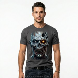 Camiseta Personalizada de Moda Urbana para Hombre, Diseño de Graffiti, Skateboard, Zombie, Color Naranja Brillante, Algodón, Estilo Hip Hop - Product Image 5