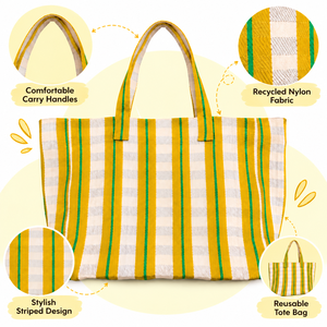 Sac fourre-tout en nylon recyclé écologique, réutilisable pour les courses, avec design rayé - Product Image 2