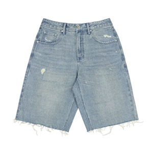 Pantalones Cortos Bermuda de Mezclilla Rasgados de Cintura Media para Hombre, Estilo Casual de Lona de Algodón Lavado con Cierre de Botones - Product Image 1