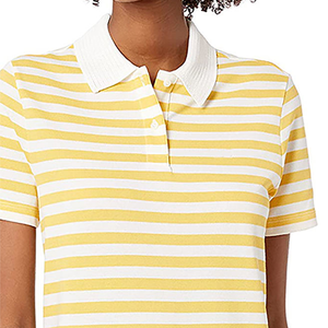 Polo à manches courtes rayé jaune et blanc pour femme, haut décontracté en coton tricoté - Product Image 5
