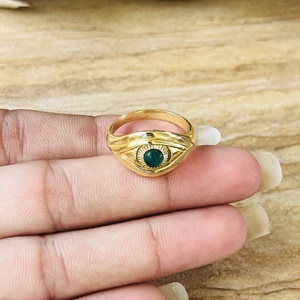 Evil Eye Green Onyx Gemstone <b>Ring</b> Vintage Boho <b>Statement</b> 18K Gold Plated Brass Women's Wedding <b>Ring</b> - Product Image 6