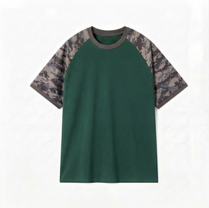OEM Summer Camouflage Color Block Patch Embroidery Oversized Casual European American Streetwear <b>Raglan</b> Short <b>Sleeve</b> <b>T</b>-<b>Shirt</b> - Product Image 1