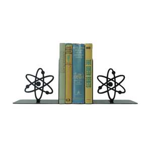 Serre-livres de bureau en métal de haute qualité, en acier massif, motif atomes scientifiques, finition noire, premium, pour livres lourds et décoration de bibliothèque geek - Product Image 1