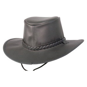 Chapeau de cowboy en cuir véritable noir, style western, avec bande tressée et sangle de menton, large bord, unisexe, chapeau de brousse Outback pour l'usage quotidien des agriculteurs - Product Image 6