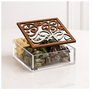 Boîte de Luxe en Bois d'Acacia Arabe avec Couvercle en Acrylique à Motifs Islamiques – Coffret Cadeau Premium pour le Ramadan, Idéal pour Rangement de Dattes, Fruits Secs et Bonbons - Product Image 2
