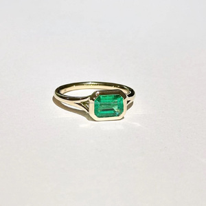<b>Emerald</b> Cut Green Gemstone Minimalist Engagement <b>Ring</b> 925 Sterling <b>Silver</b> Bezel Set East West Solitaire for Wedding Anniversary - Product Image 4