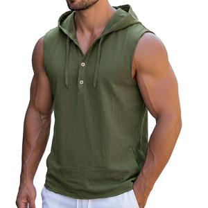 Débardeur Henley Homme Sans Manches à Capuche Coupe Musclée en Jersey Respirant pour Vêtements de Sport Personnalisables – Vente en Gros - Product Image 4