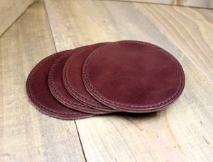 Genuine Leather Coasters Set Round Shape <b>Table</b> Mats for Dining Room Luxury Handmade Cowhide Cup Pad Brown GLC-0029 - Product Image 5