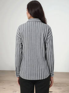 Vestido Casual Midi de Manga Larga con Cuello Camisero, Botones, Bordado, 100% Poliéster, Corte Regular, para Oficina, Diseño Moderno - Product Image 3