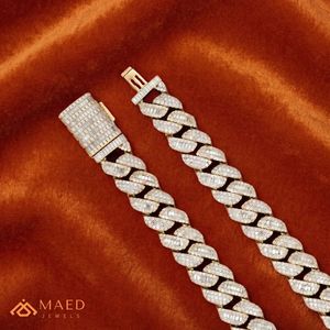 Collar de oro con eslabones cubanos y moissanita estilo baguette de lujo de Beverly Hills, cadena de hip hop, joyería llamativa para hombre - Product Image 4