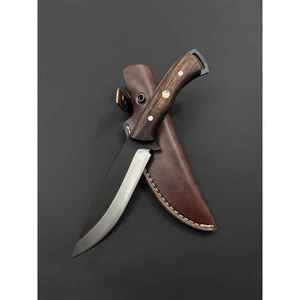 Cuchillo de caza personalizado hecho a mano de acero 1095, hoja de punta caída de espiga completa, cuero personalizable, madera de palisandro OEM para caza - Product Image 1
