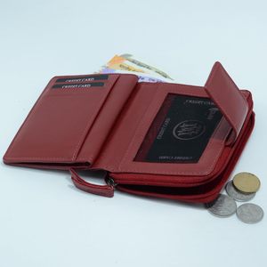 WRIZA Coral Red Genuine Leather RFID Wallet for Women | Classic Minimalist Travel Ready Compact <b>Purse</b> 9 Card Slots Secure - Product Image 4